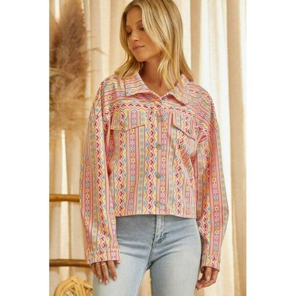 Andree By Unit Savanna Jane Denim Diamond Fringe Aztec Jacket S-L J10126 sale! - Picture 7 of 8